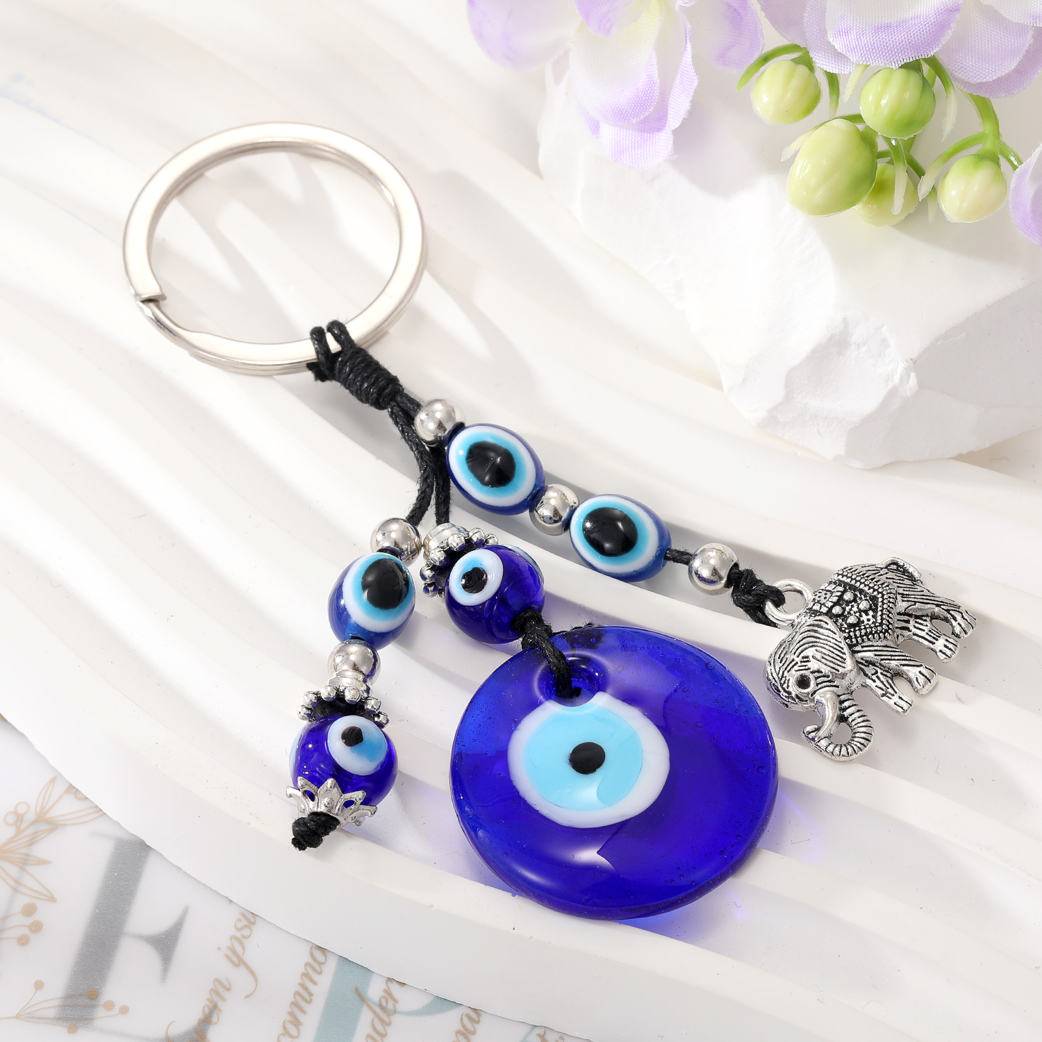 Ethnic Style Devilu0027S Eye Elephant Glass Carving Glass Bead Bag Pendant Keychain 1 Piece