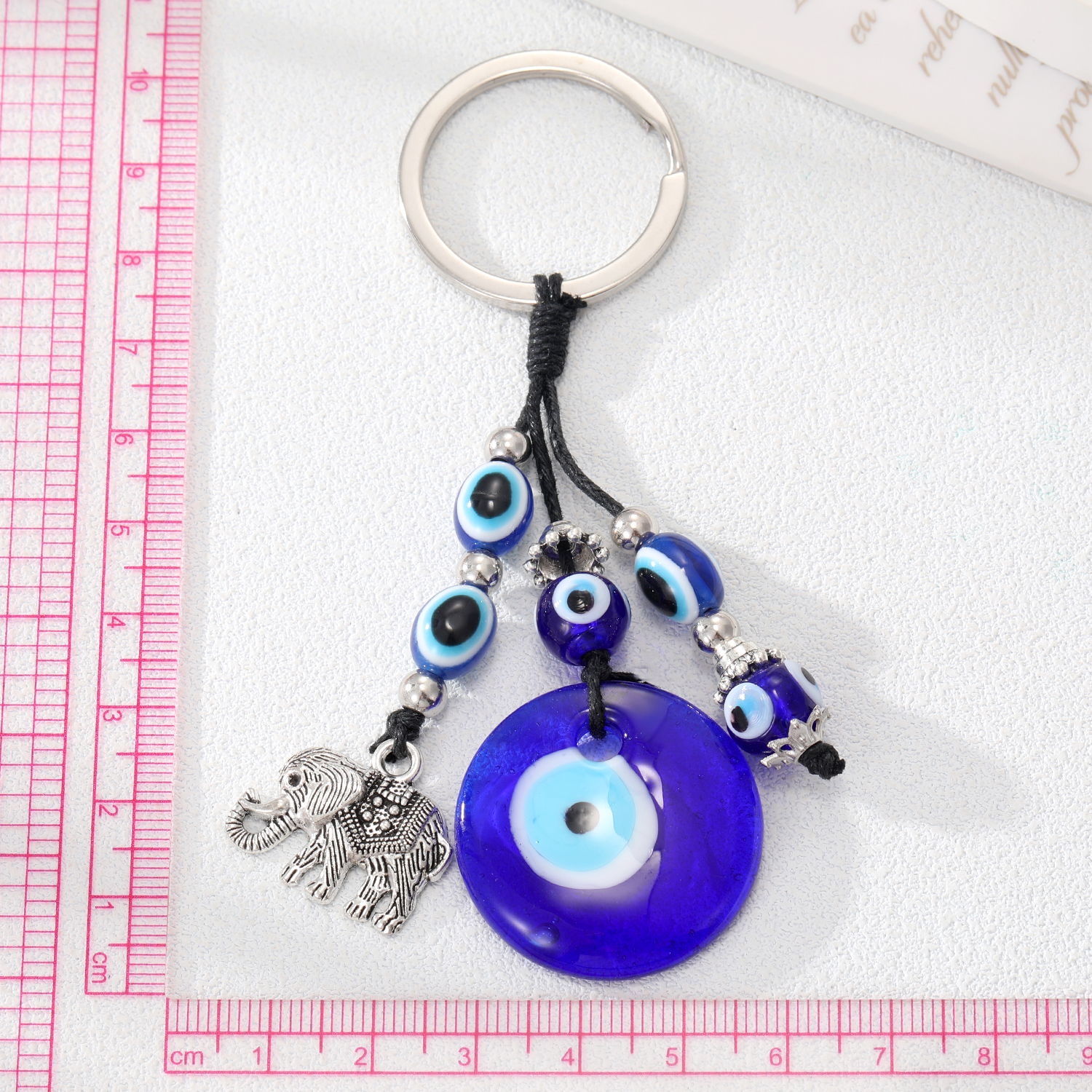 Ethnic Style Devilu0027S Eye Elephant Glass Carving Glass Bead Bag Pendant Keychain 1 Piece