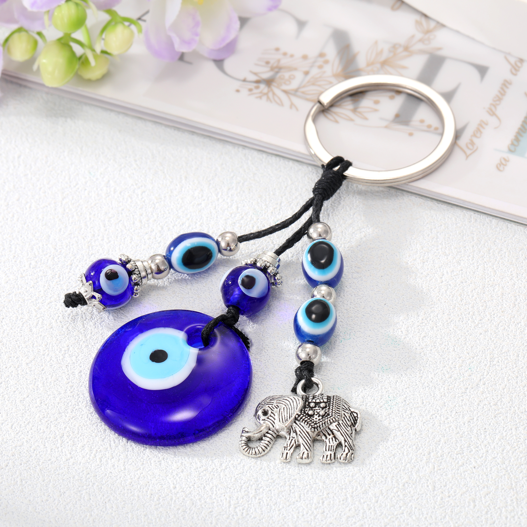 Ethnic Style Devilu0027S Eye Elephant Glass Carving Glass Bead Bag Pendant Keychain 1 Piece