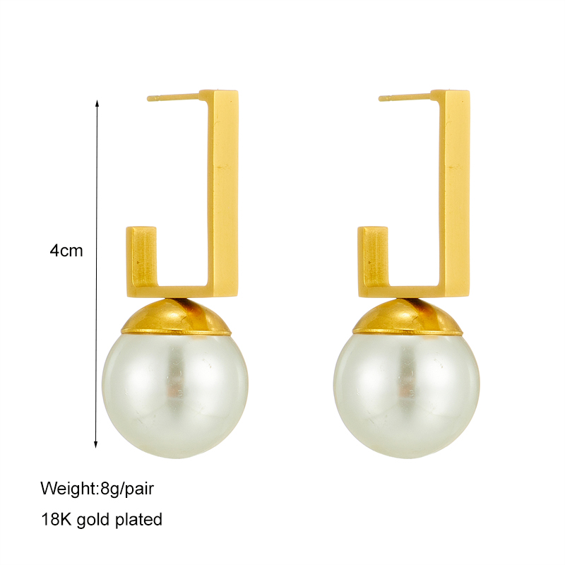 Vintage Style Geometric Titanium Steel Gold Plated Pearl Ear Studs 1 Pair
