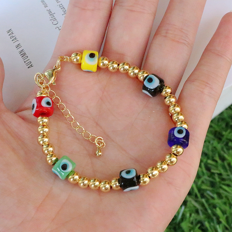 Basic Devilu0027S Eye Copper Bracelets Beaded Gold Plated Copper Bracelets 1 Piece