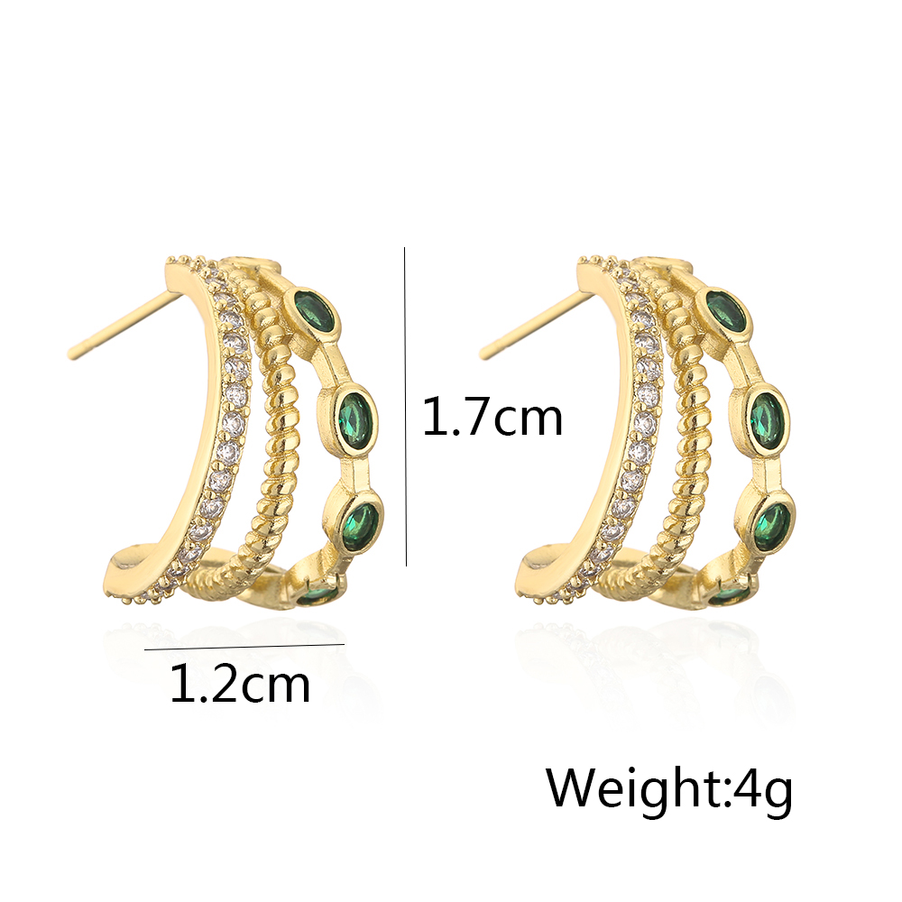 Fashion C Shape Irregular Copper Gold Plated Zircon Ear Studs 1 Pair