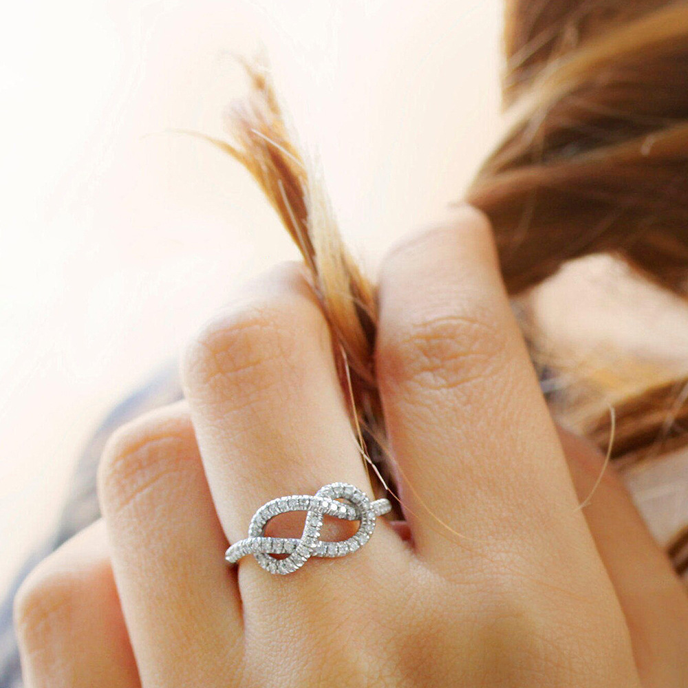 Fashion Knot Copper Inlay Artificial Diamond Rings 1 Piece
