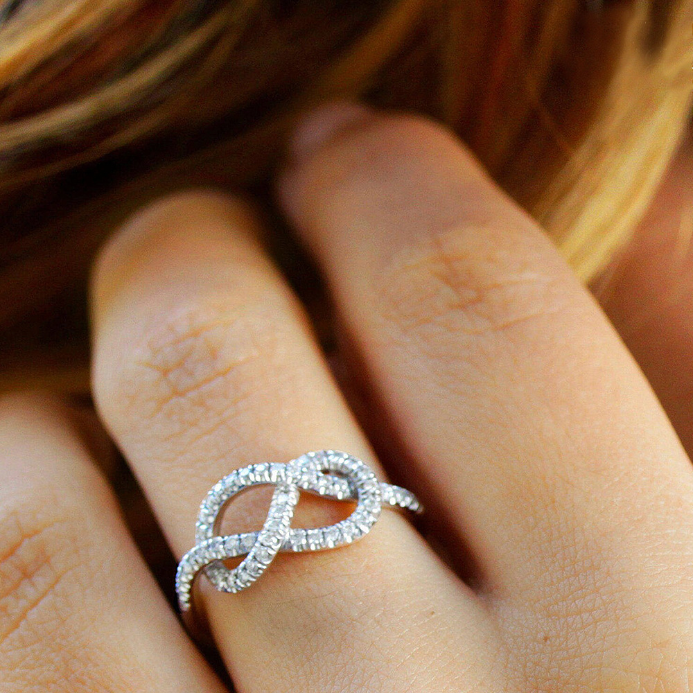 Fashion Knot Copper Inlay Artificial Diamond Rings 1 Piece