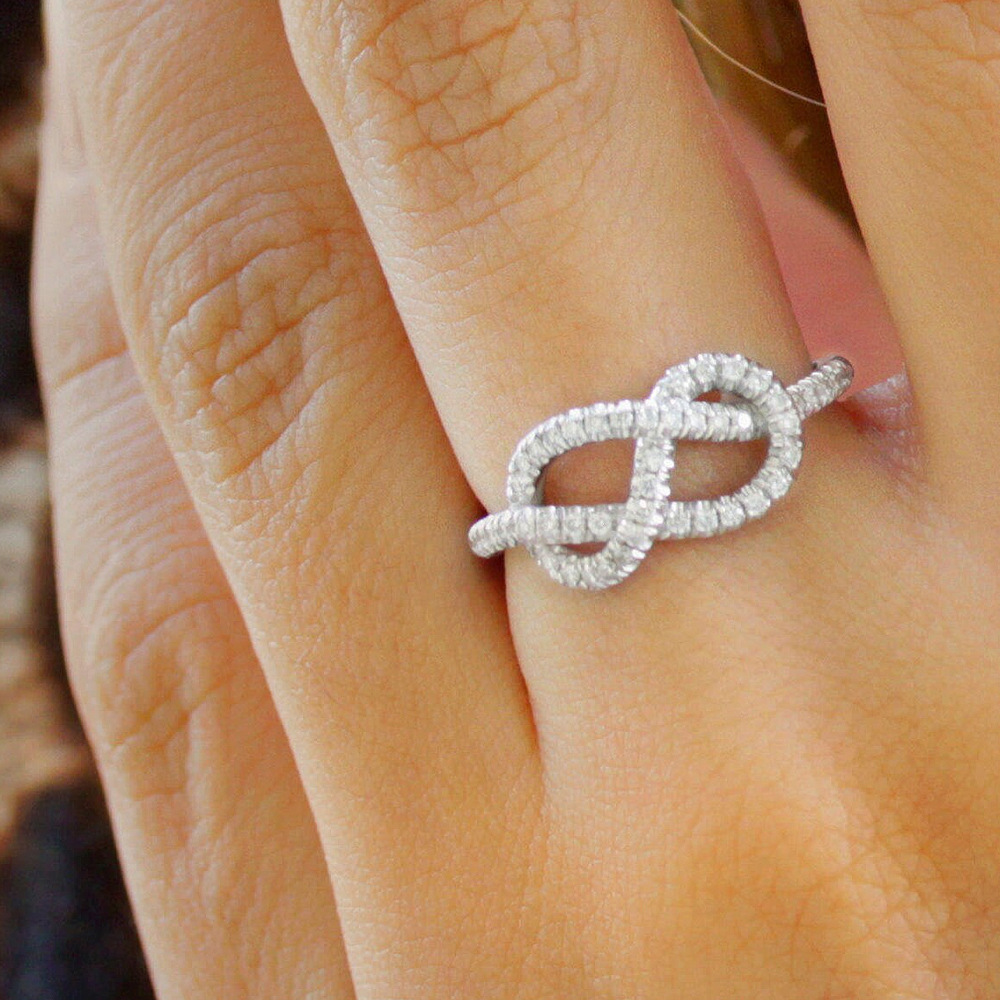 Fashion Knot Copper Inlay Artificial Diamond Rings 1 Piece
