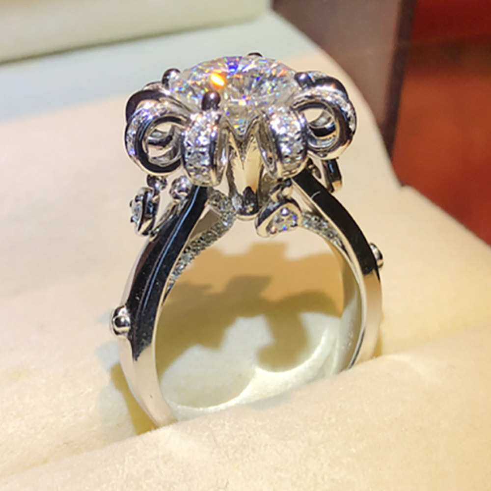 Fashion Petal Copper Inlay Artificial Diamond Rings 1 Piece