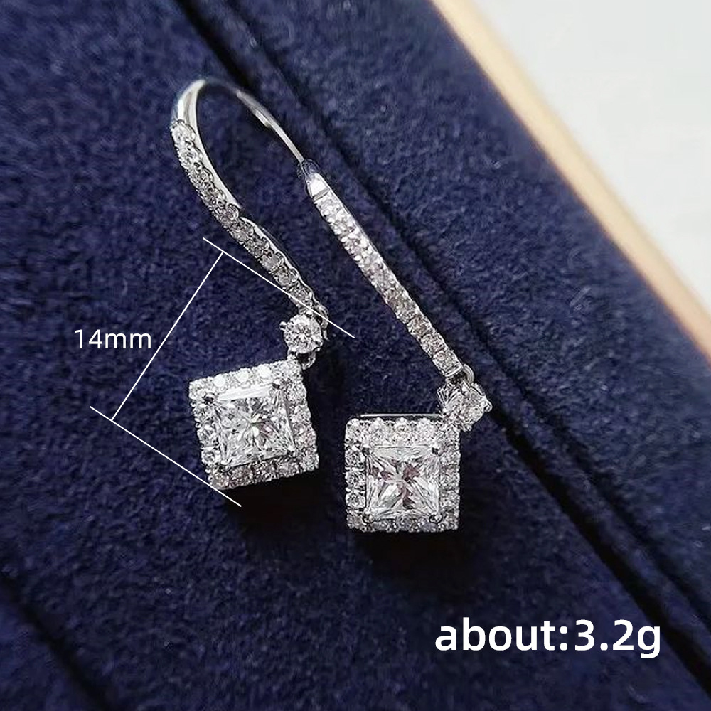 Simple Style Square Copper Inlay Artificial Diamond Zircon Ear hook 1 Pair