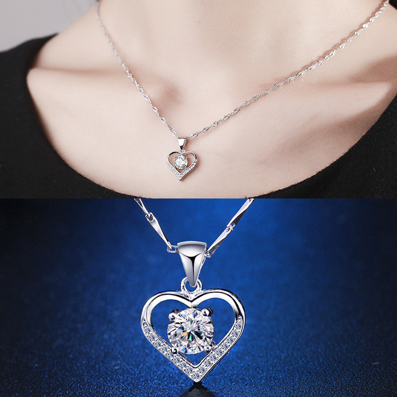 Fashion Heart Shape Copper Hollow Out Artificial Diamond Pendant Necklace 1 Piece