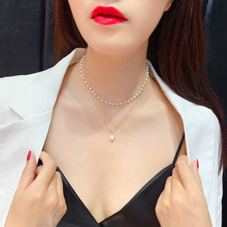 Fashion Round Alloy Plating Artificial Pearls Womenu0027S Layered Necklaces 2 Piece Set