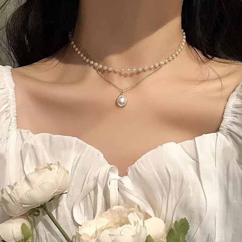 Fashion Round Alloy Plating Artificial Pearls Womenu0027S Layered Necklaces 2 Piece Set