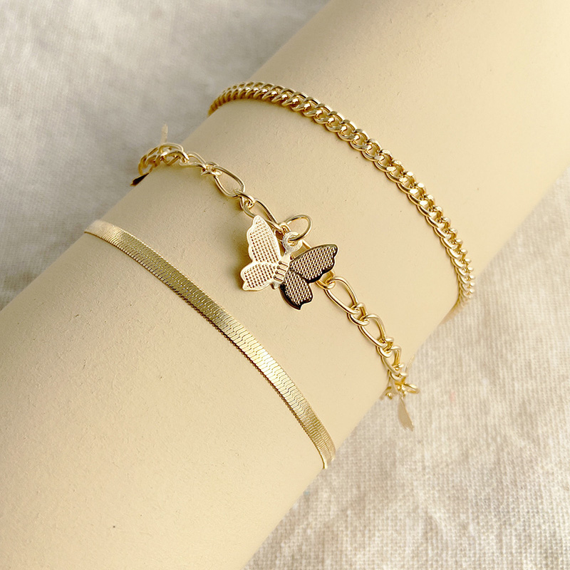Beach Butterfly Alloy Layered Womenu0027S Anklet 3 Piece Set