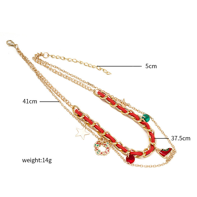 Fashion Christmas Tree Santa Claus Christmas Socks Alloy Enamel Plating Womenu0027S Layered Necklace