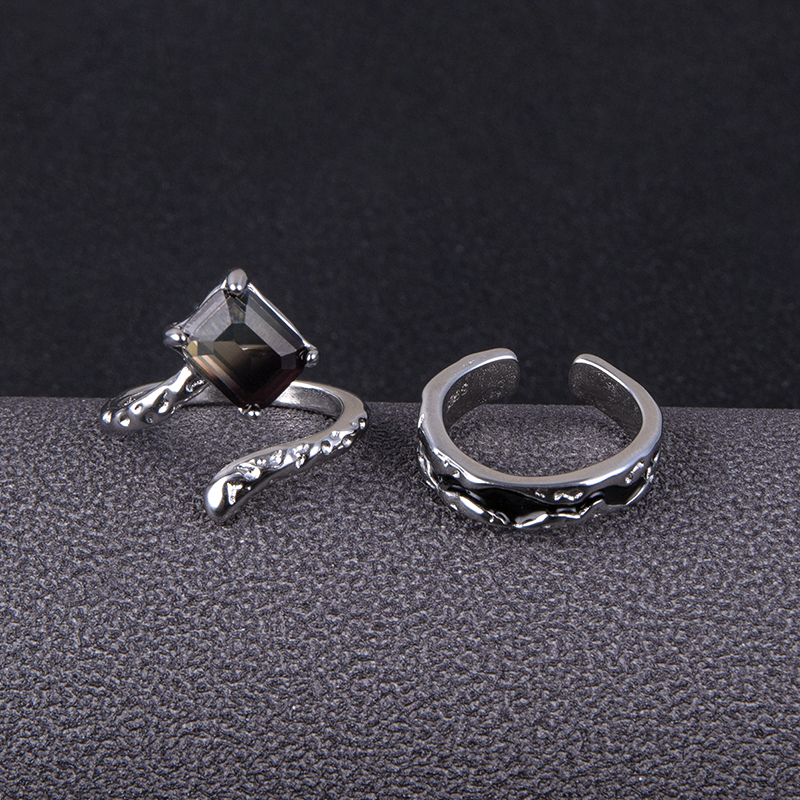 Cool Style Square Alloy Asymmetrical Inlay Gem Womenu0027S Open Ring 1 Set