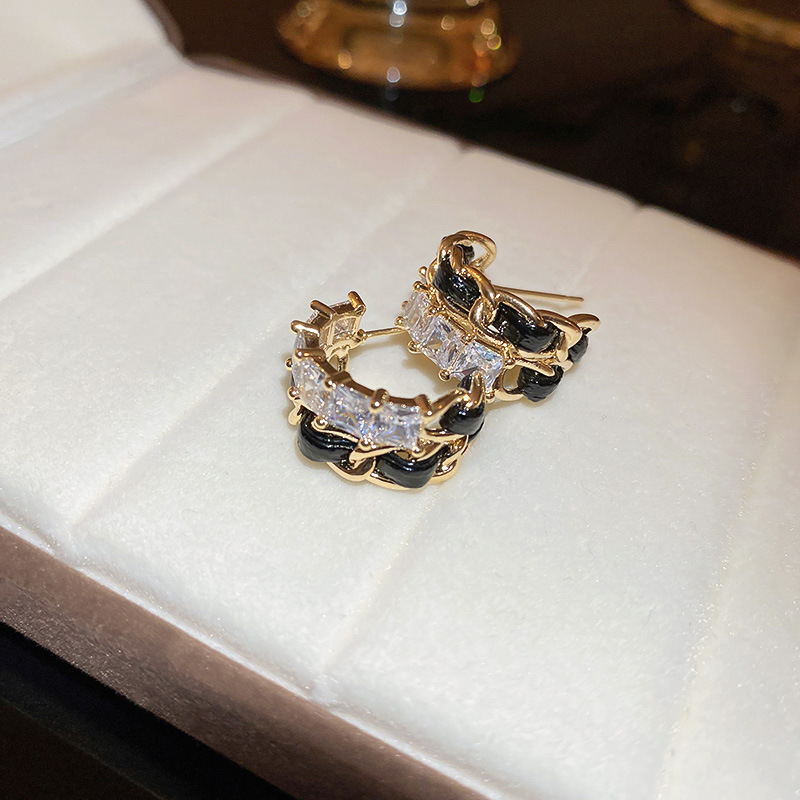 Fashion Geometric Copper Zircon Hoop Earrings 1 Pair