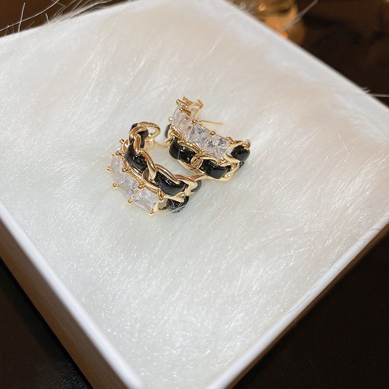 Fashion Geometric Copper Zircon Hoop Earrings 1 Pair