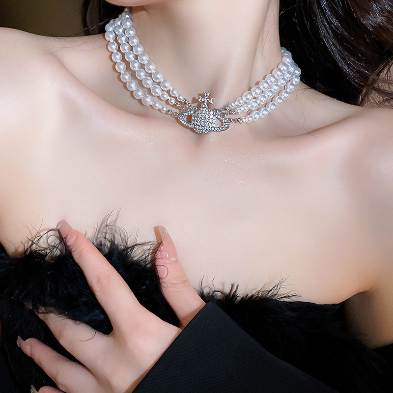 Luxurious Planet Alloy Diamond Pearl Womenu0027S Necklace 1 Piece