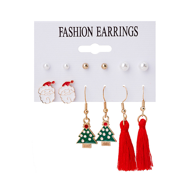 Fashion Christmas Tree Santa Claus Christmas Socks Alloy Enamel Plating Womenu0027S Earrings 6 Pairs