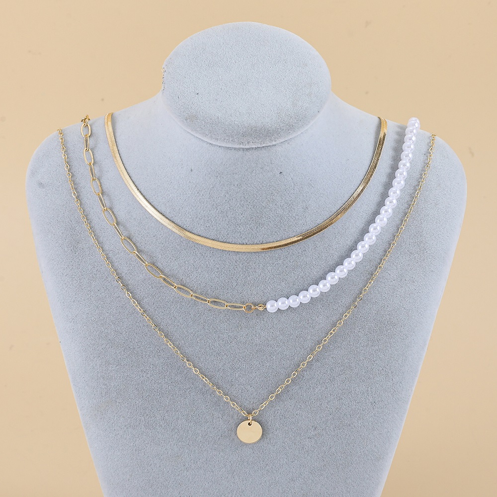 Fashion Geometric Oval Imitation Pearl Alloy Layered Womenu0027S Necklace 3 Pieces