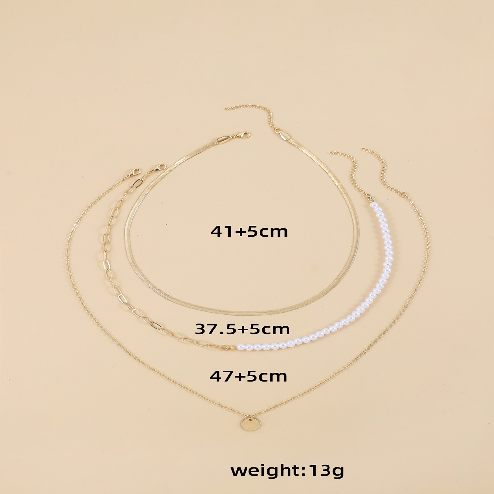 Fashion Geometric Oval Imitation Pearl Alloy Layered Womenu0027S Necklace 3 Pieces