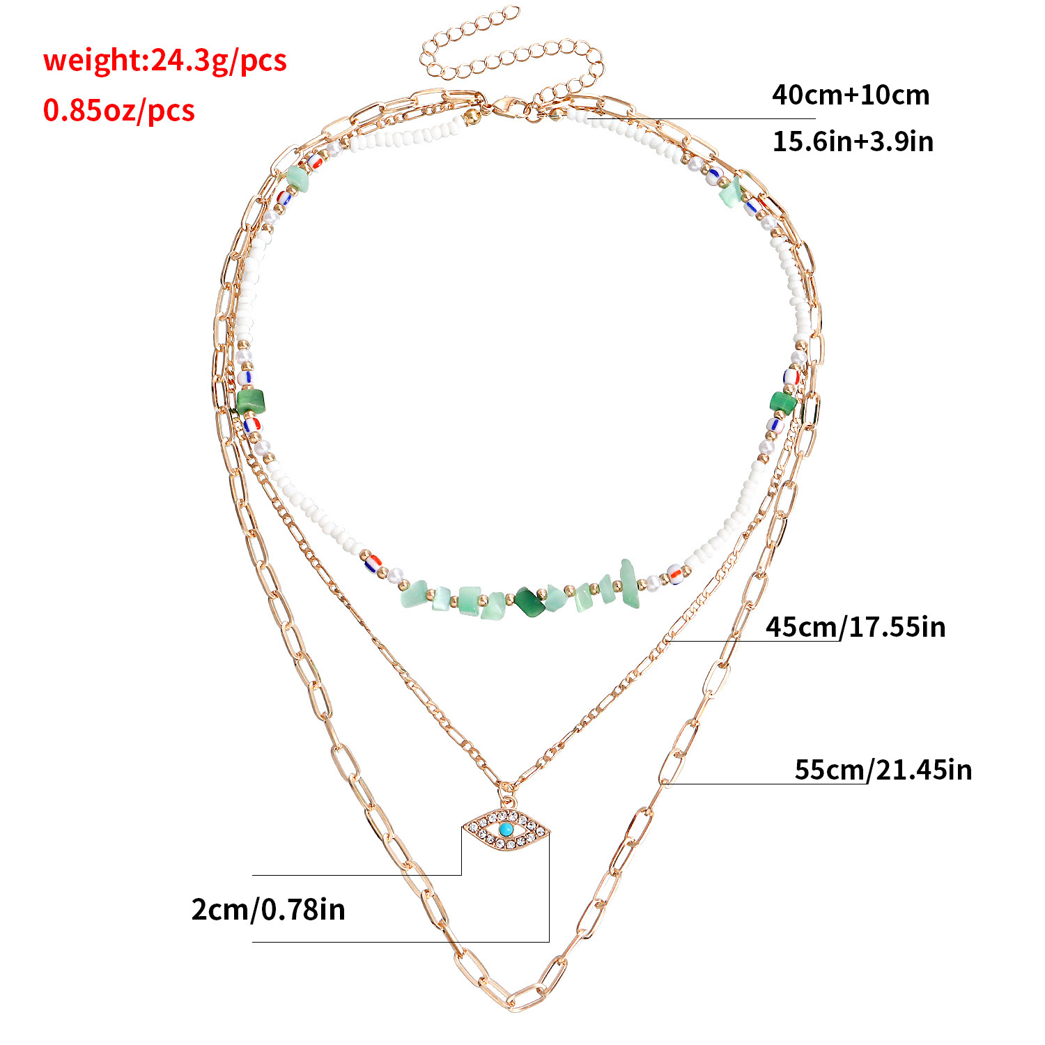 Vintage Style Devilu0027S Eye Alloy Beaded Turquoise Rhinestones Womenu0027S Layered Necklaces 1 Set