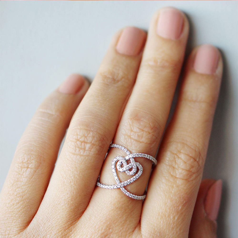 Fashion Heart Shape Copper Inlay Artificial Diamond Rings 1 Piece