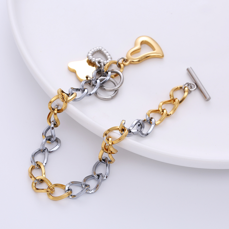 Fashion Heart Shape Stainless Steel Patchwork Bracelets