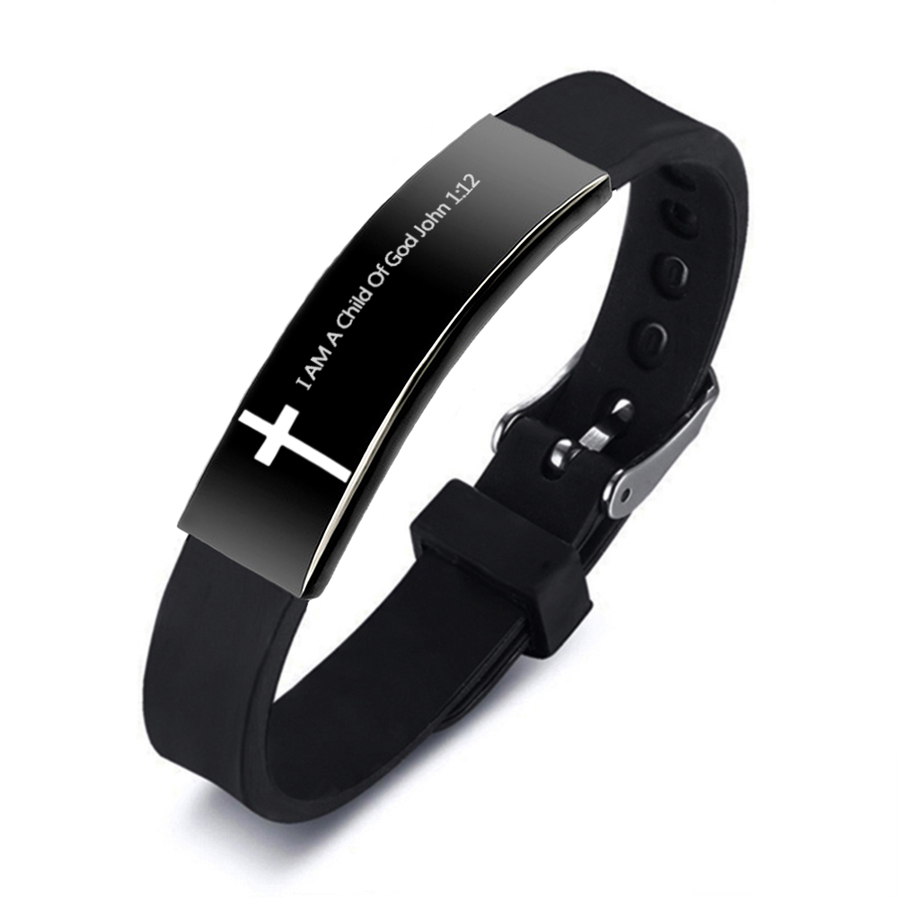 Classic Style Letter Stainless Steel Silica Gel Carving Bangle 1 Piece
