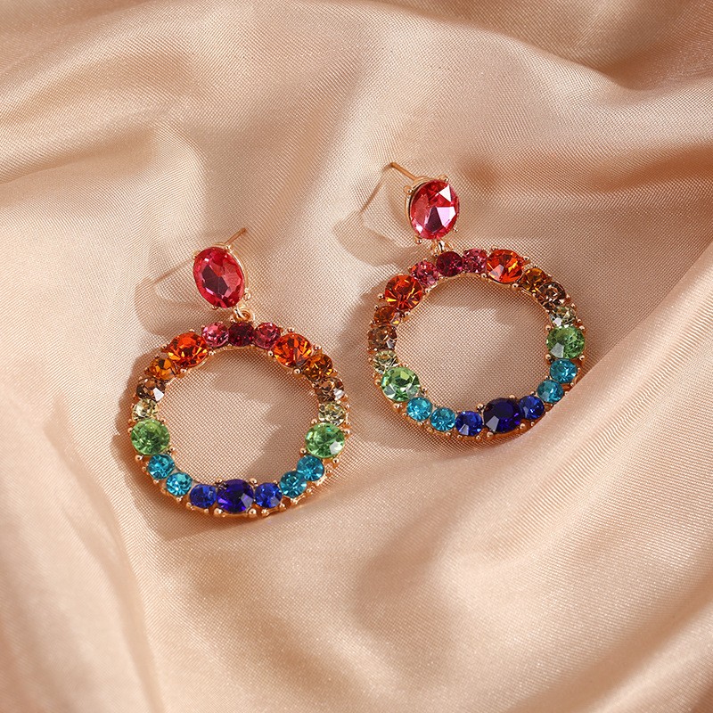 Fashion Round Copper Rhinestones Drop Earrings 1 Pair
