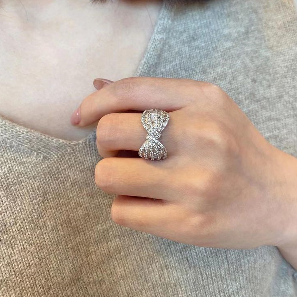 Fashion Bow Knot Copper Inlay Artificial Diamond Rings 1 Piece
