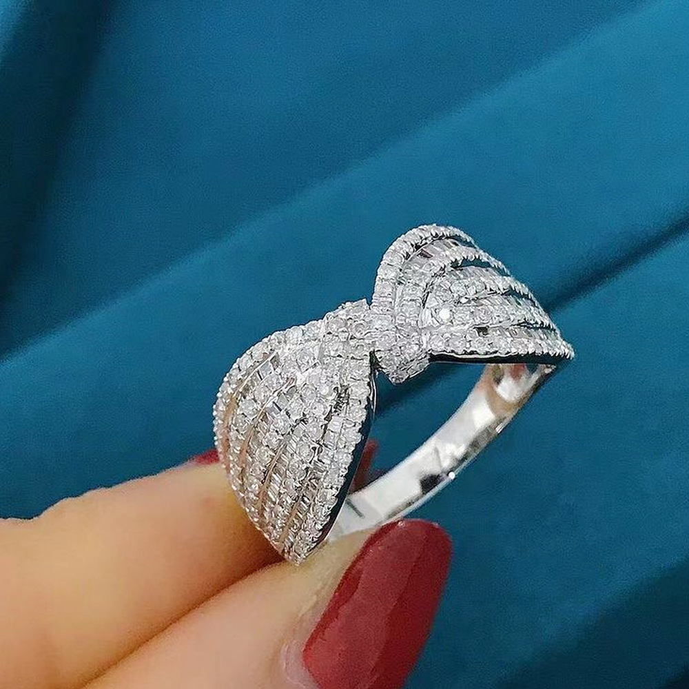 Fashion Bow Knot Copper Inlay Artificial Diamond Rings 1 Piece