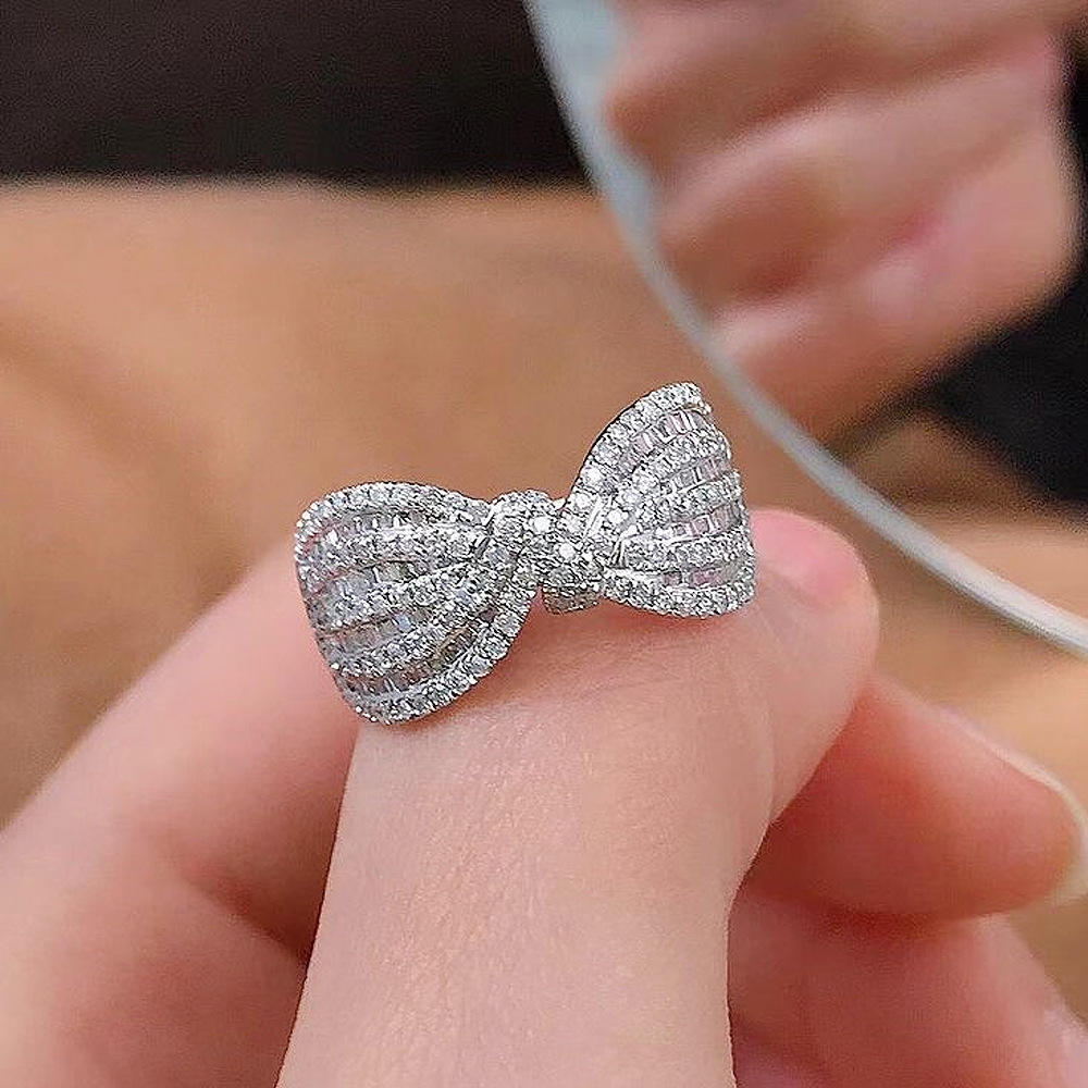Fashion Bow Knot Copper Inlay Artificial Diamond Rings 1 Piece