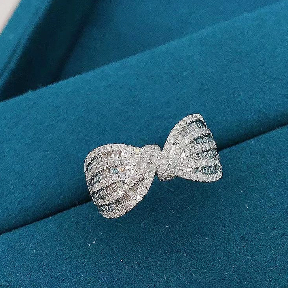 Fashion Bow Knot Copper Inlay Artificial Diamond Rings 1 Piece