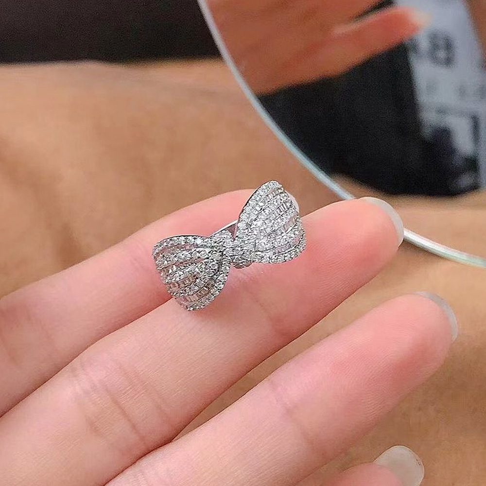 Fashion Bow Knot Copper Inlay Artificial Diamond Rings 1 Piece