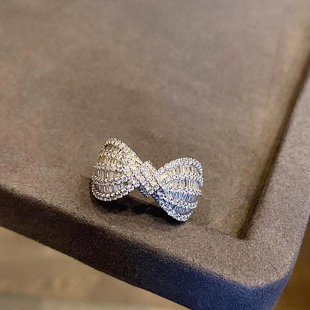 Fashion Bow Knot Copper Inlay Artificial Diamond Rings 1 Piece