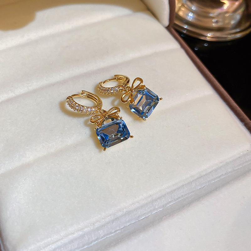 Glam Square Copper Gold Plated Zircon Ear Studs 1 Pair