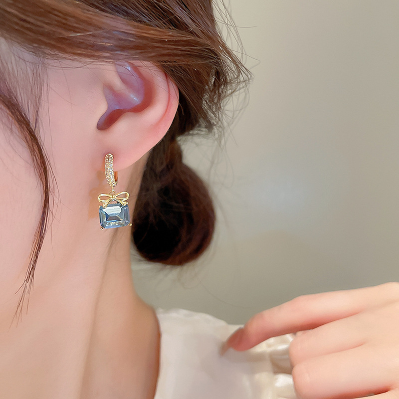 Glam Square Copper Gold Plated Zircon Ear Studs 1 Pair