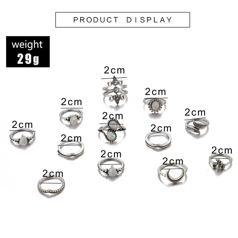 Retro Moon Leaves Alloy Inlay Rhinestones Womenu0027S Rings 12 Pieces