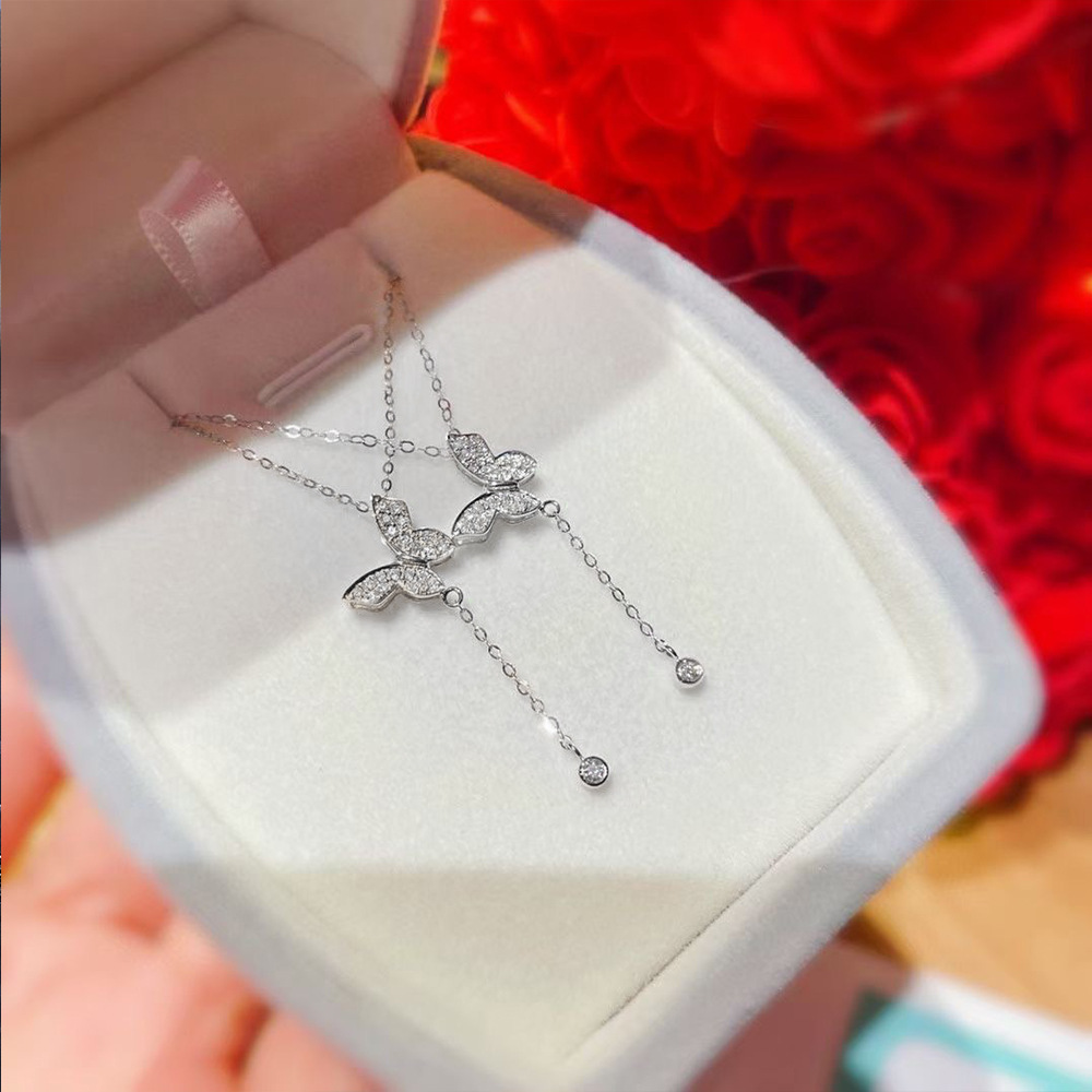 Fashion Butterfly Copper Plating Artificial Diamond Pendant Necklace 1 Piece