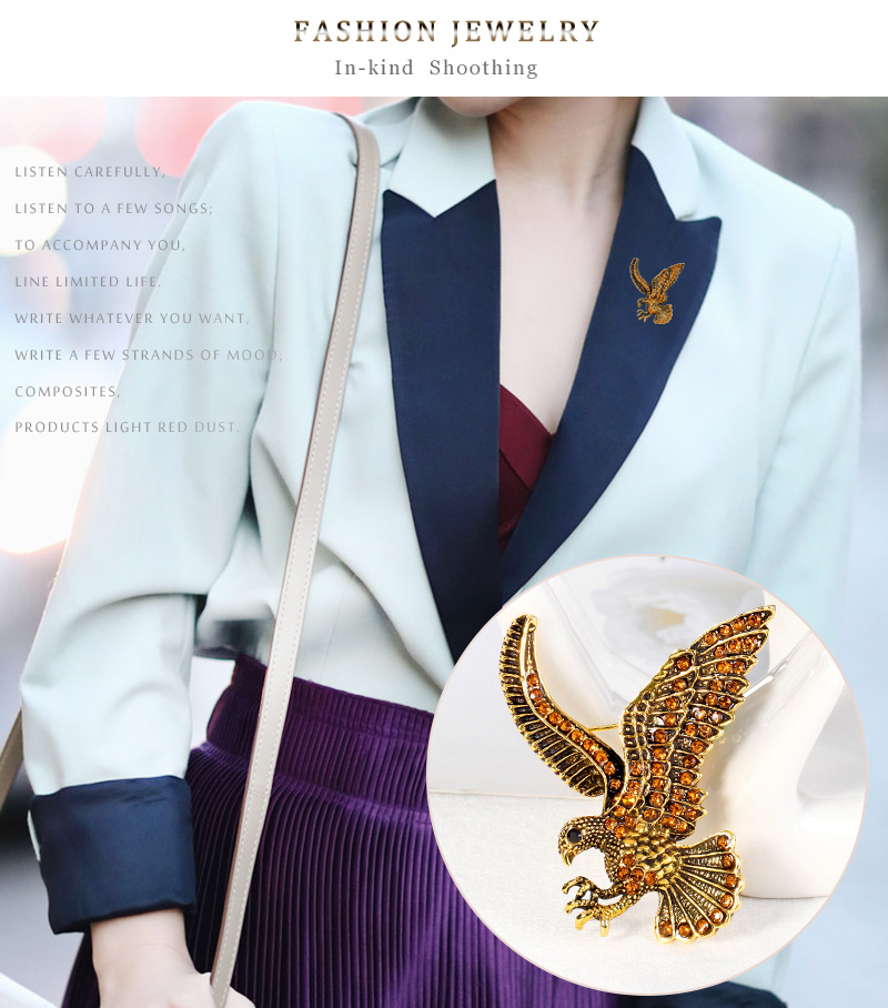 Fashion Eagle Alloy Inlay Rhinestones Unisex Brooches 1 Piece