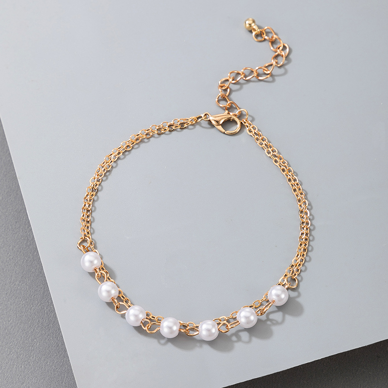 Simple Style Solid Color Alloy Layered Pearl Womenu0027S Anklet 1 Piece