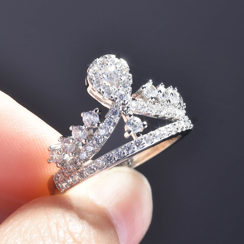 Fashion Crown Copper Inlay Zircon Rings 1 Piece