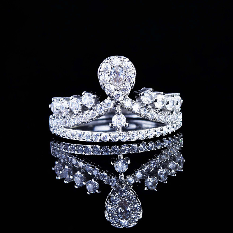Fashion Crown Copper Inlay Zircon Rings 1 Piece