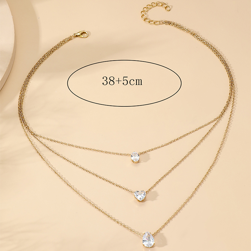 Luxurious Water Droplets Heart Shape Alloy Plating Zircon Womenu0027S Layered Necklaces 1 Piece