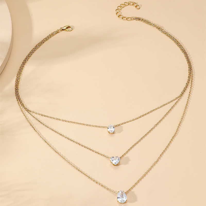 Luxurious Water Droplets Heart Shape Alloy Plating Zircon Womenu0027S Layered Necklaces 1 Piece