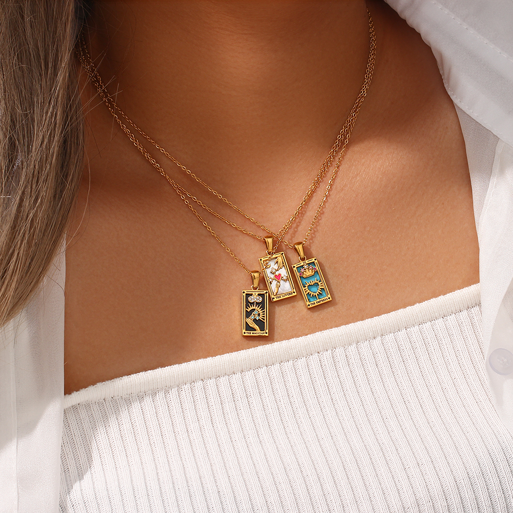 Fashion Square Moon Heart Shape Stainless Steel Enamel Zircon Necklace 1 Piece