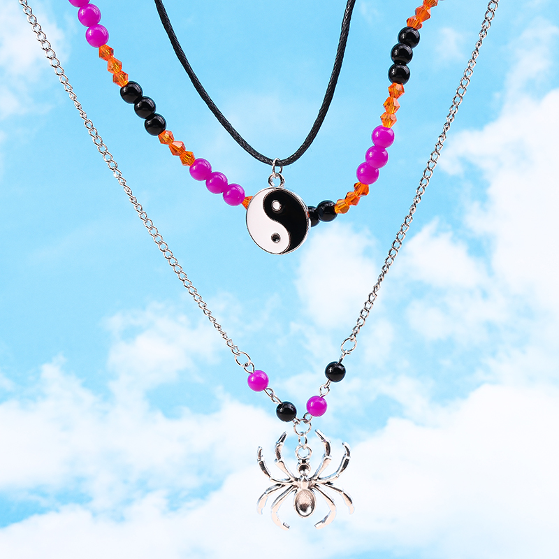 Punk Spider Synthetic Resin Alloy Beaded Womenu0027S Layered Necklaces