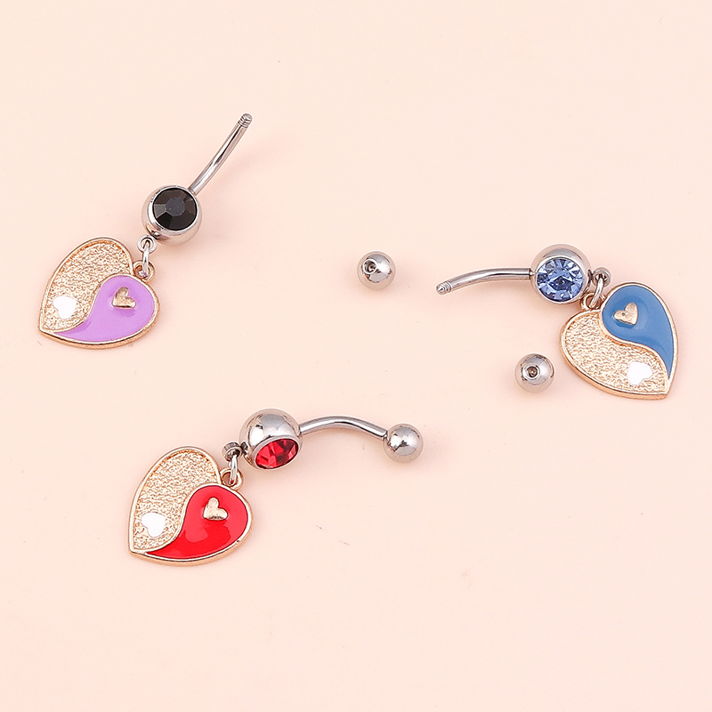 Fashion Heart Shape Alloy Inlay Artificial Gemstones Belly Ring 3 Pieces