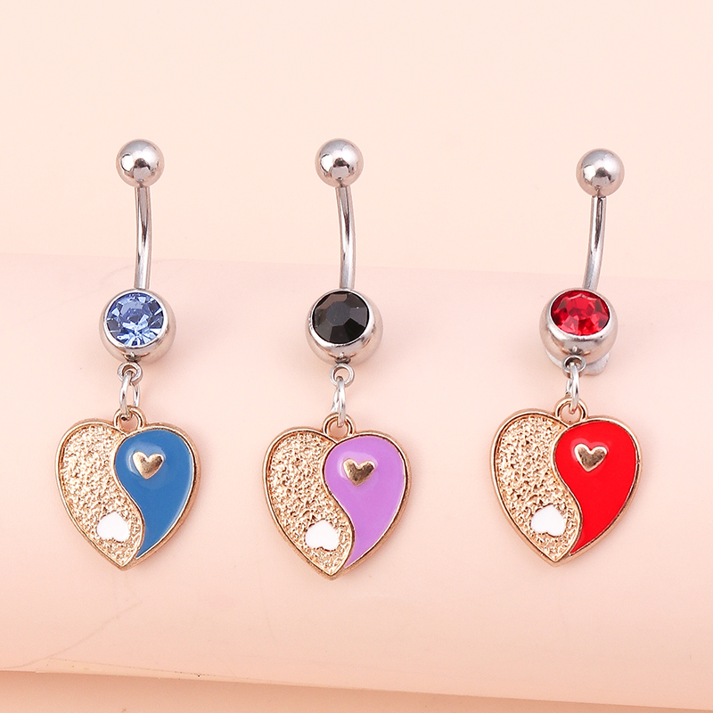 Fashion Heart Shape Alloy Inlay Artificial Gemstones Belly Ring 3 Pieces