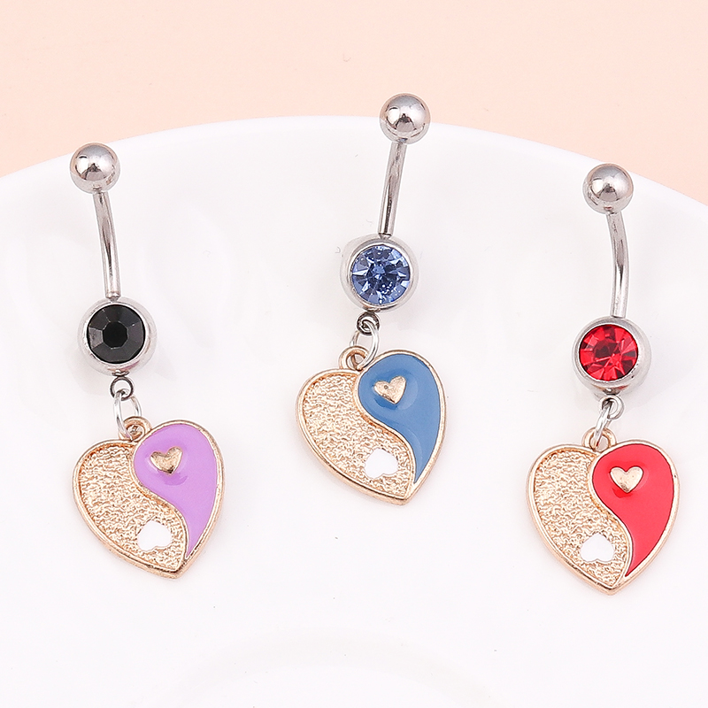 Fashion Heart Shape Alloy Inlay Artificial Gemstones Belly Ring 3 Pieces