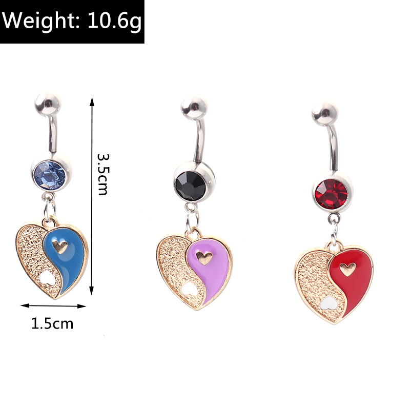 Fashion Heart Shape Alloy Inlay Artificial Gemstones Belly Ring 3 Pieces